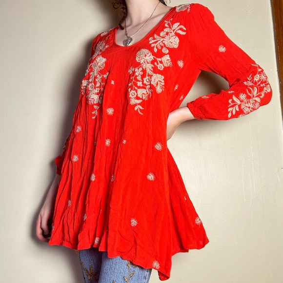 Red and cream floral blouse by Free People - Picture 1 of 5
